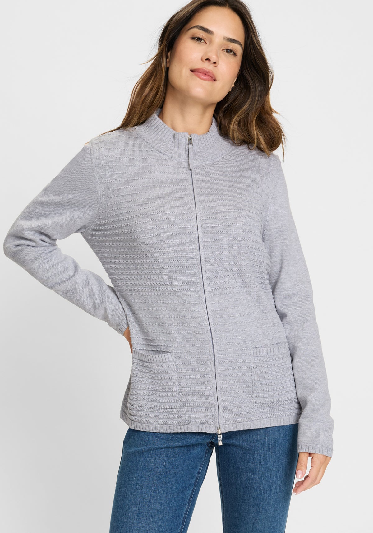 Cardigan zippé en tricot côtelé
