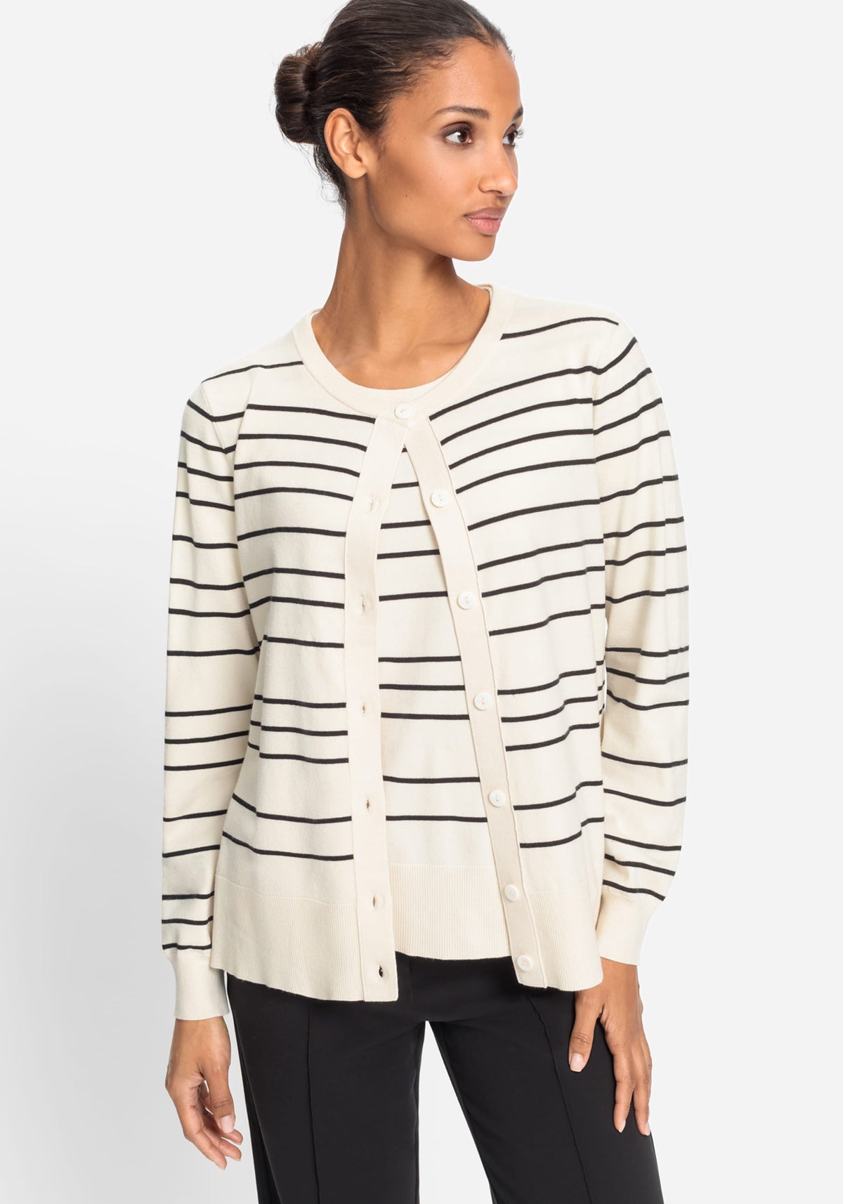 Striped Crewneck Cardigan