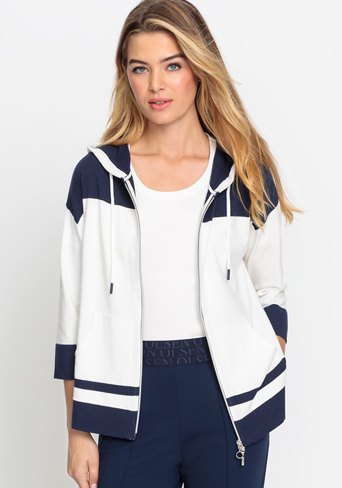 Knit Zip Front Striped Hoodie