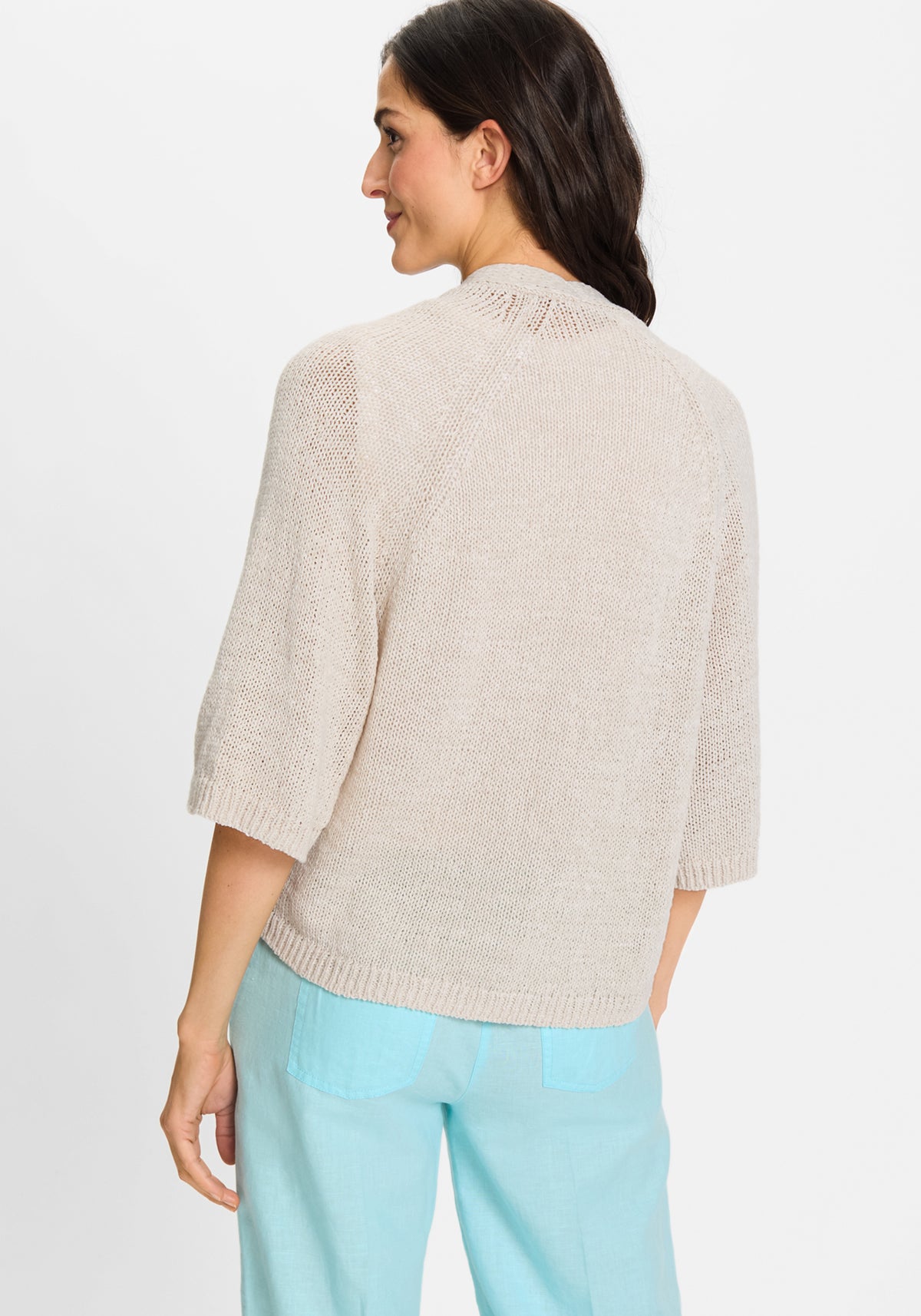 Tape Yarn Open Front Cardigan