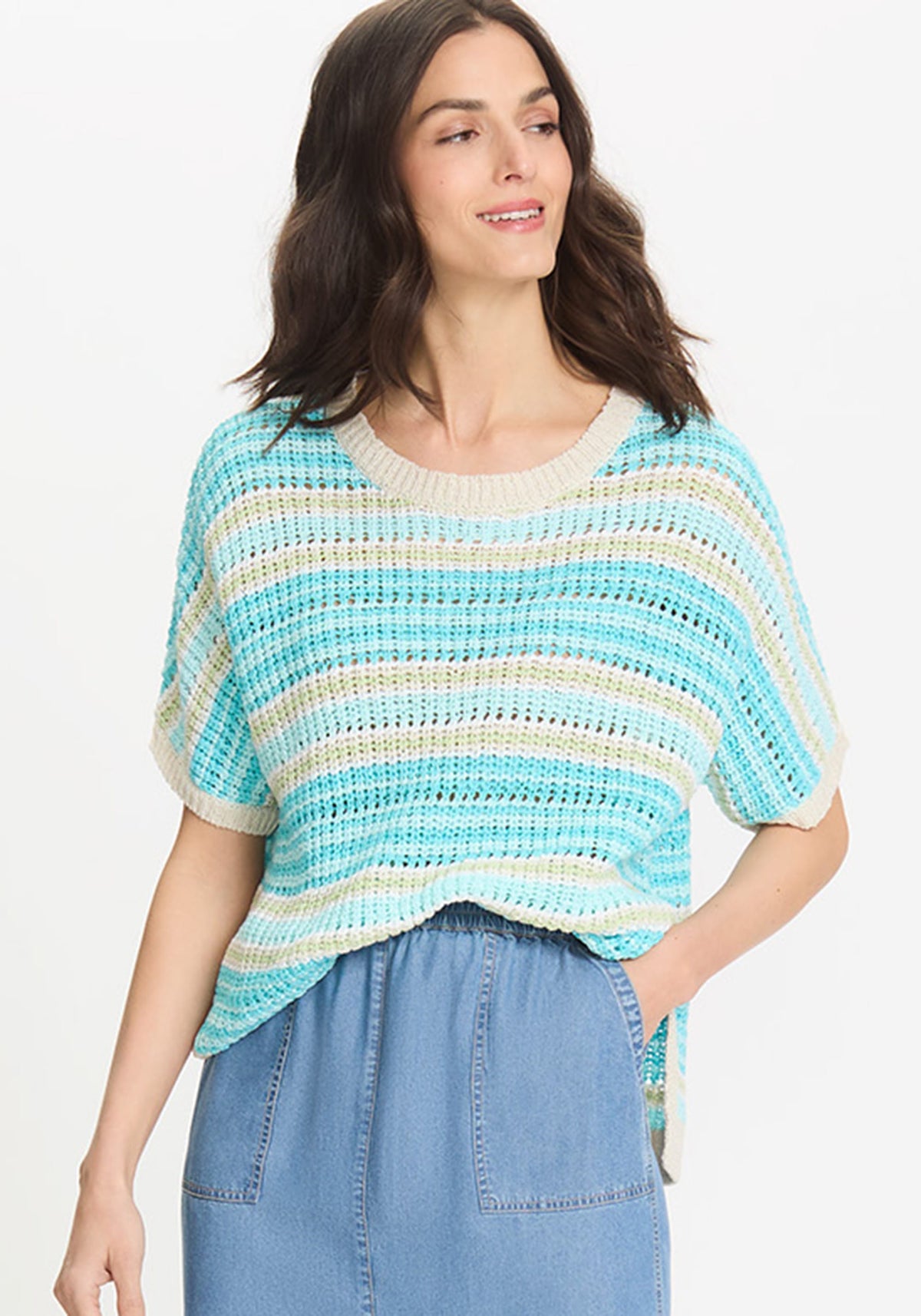 Striped Dolman Tape Yarn Sweater