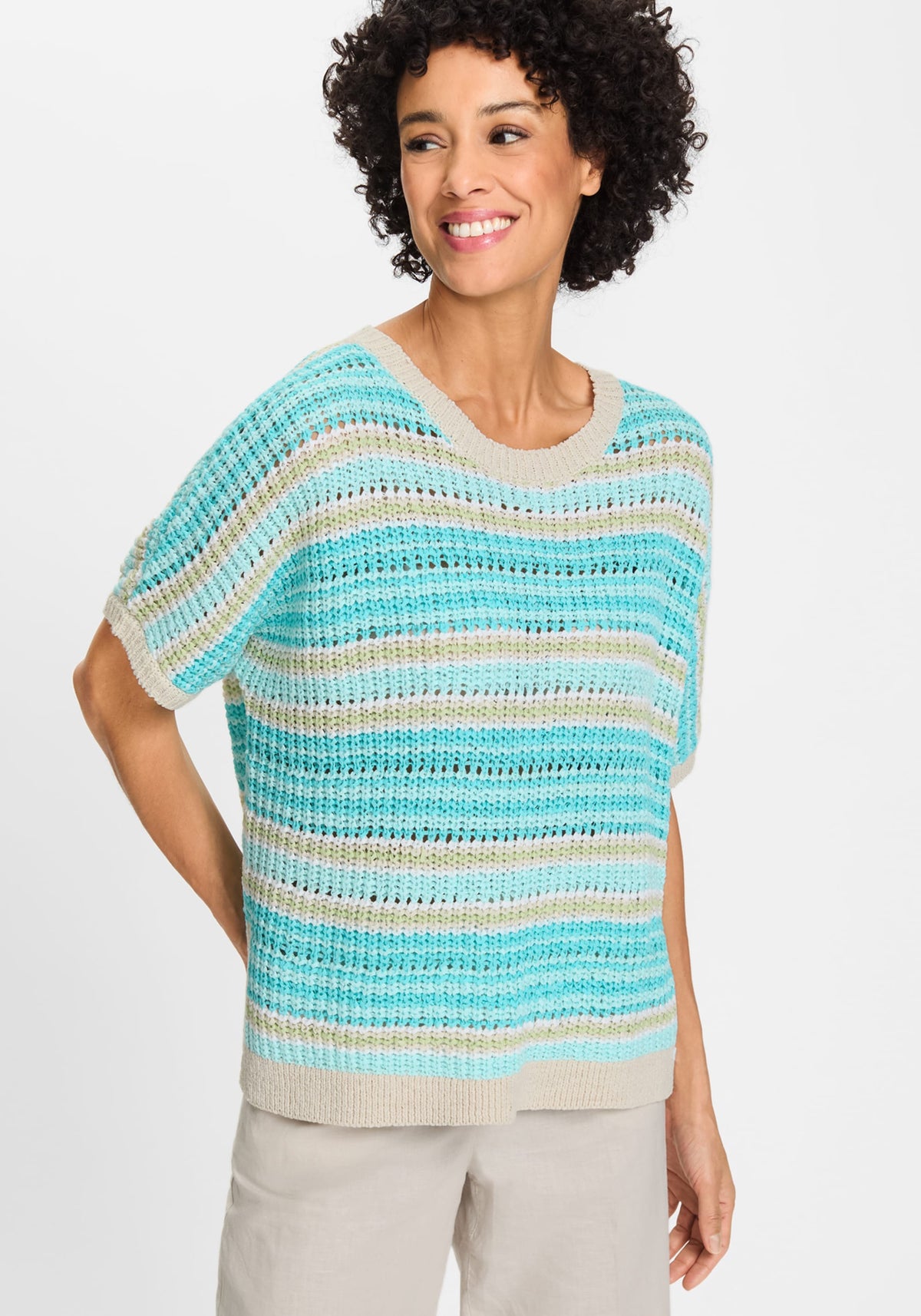 Striped Dolman Tape Yarn Sweater