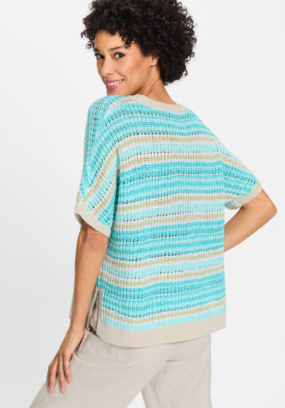 Striped Dolman Tape Yarn Sweater