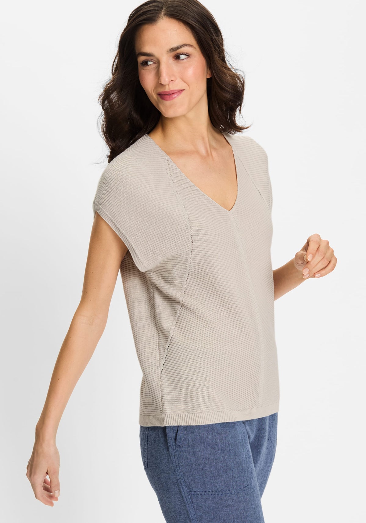 Pull sans manches en tricot côtelé