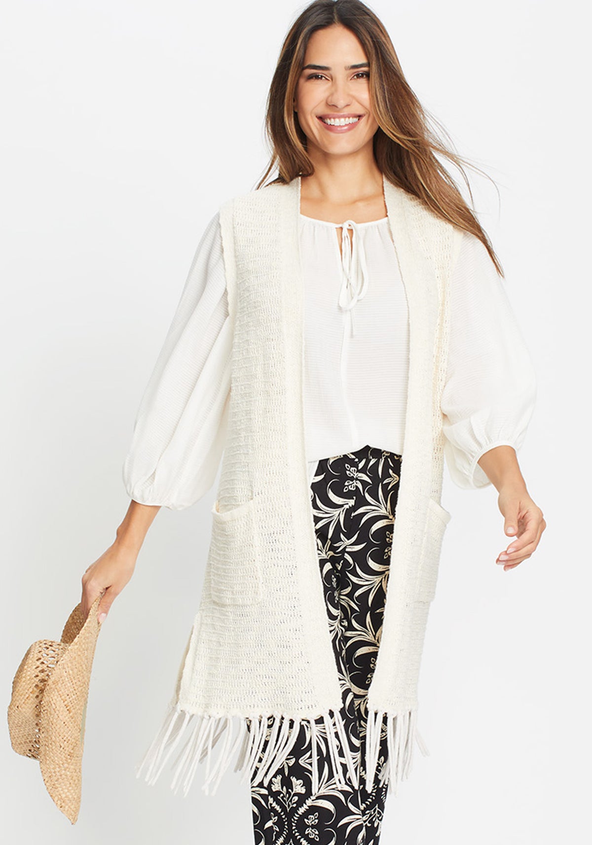 Longline Fringe Trim Vest