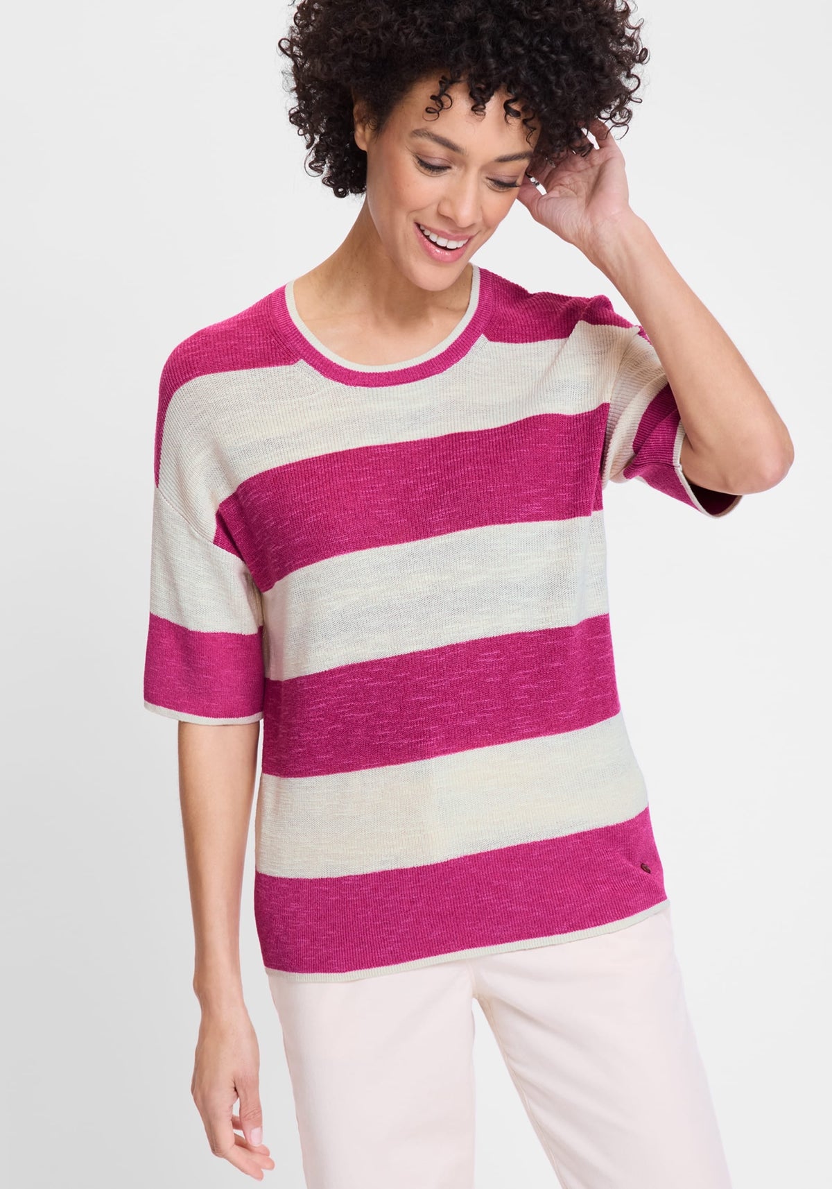 Cotton Blend Striped Pullover