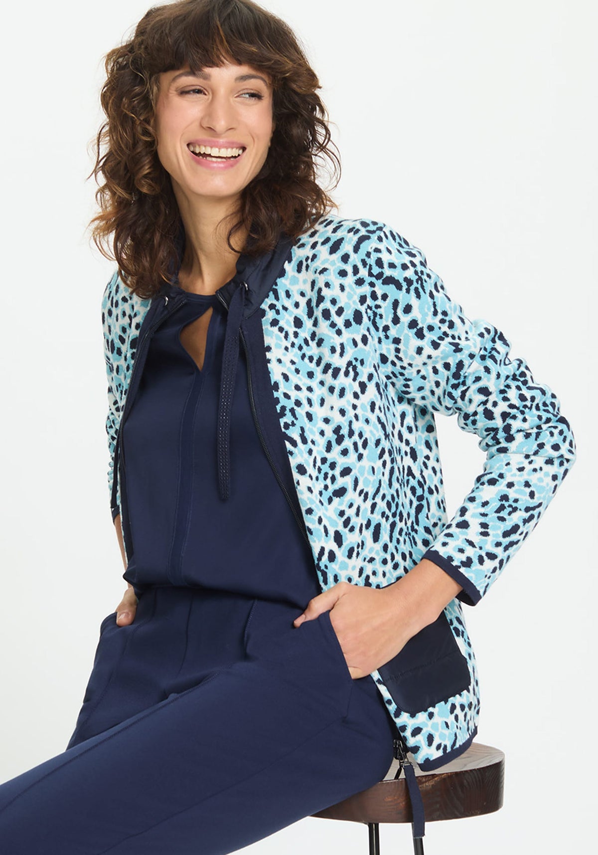Animal Zip Mixed Media Cardigan