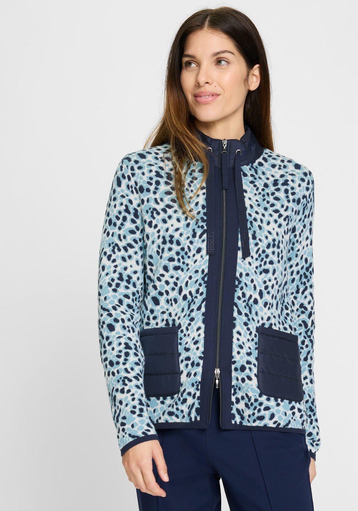 Animal Zip Mixed Media Cardigan