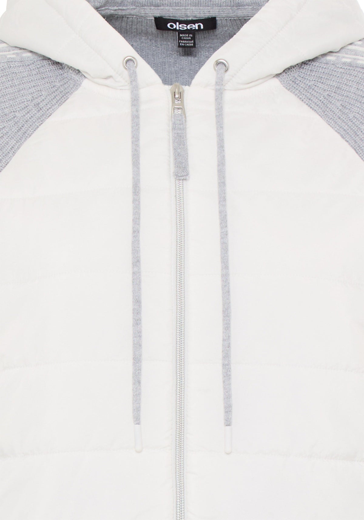 Zip Front Mixed Media Hooded Jacket