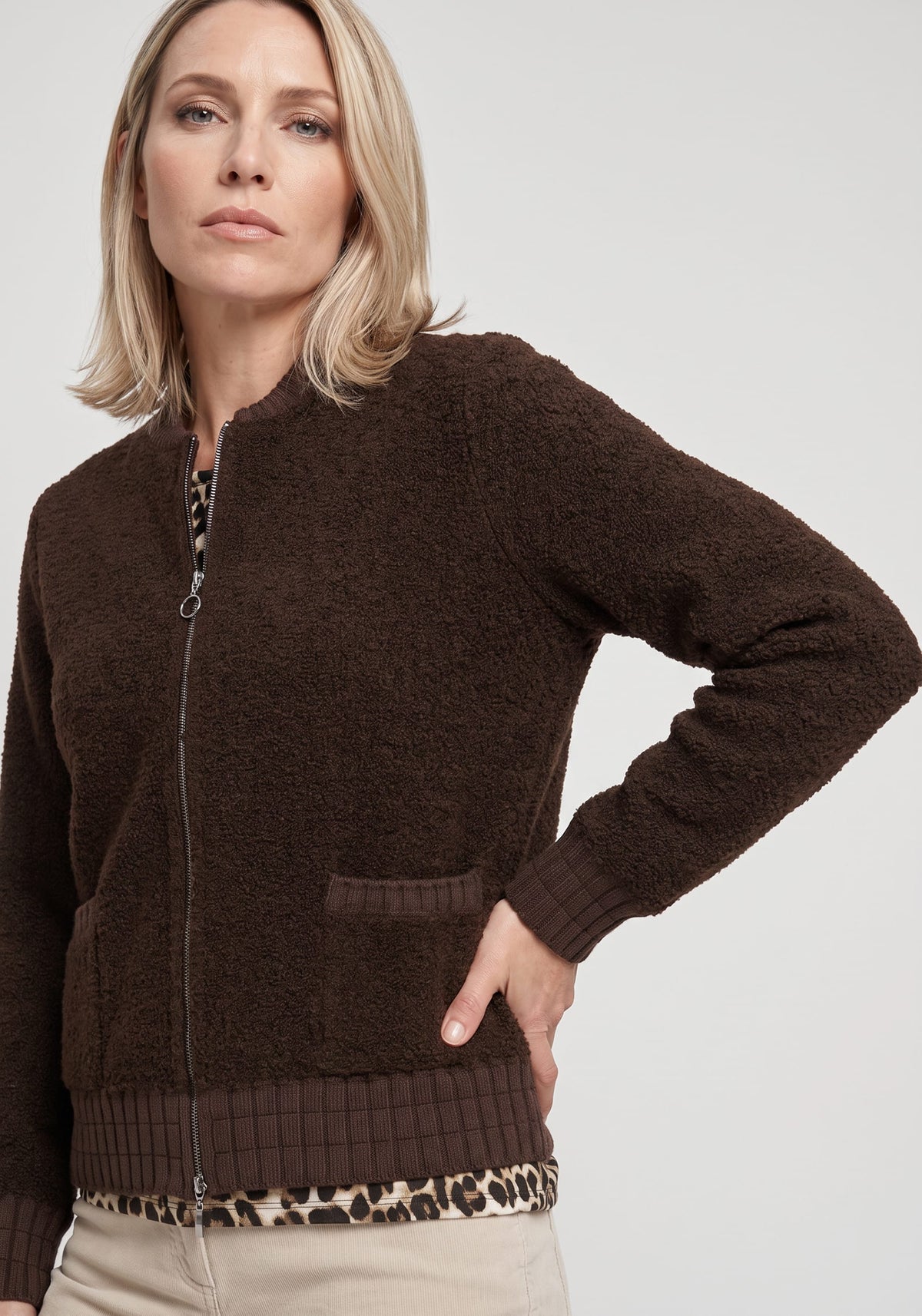 Bouclé Zip Cardigan