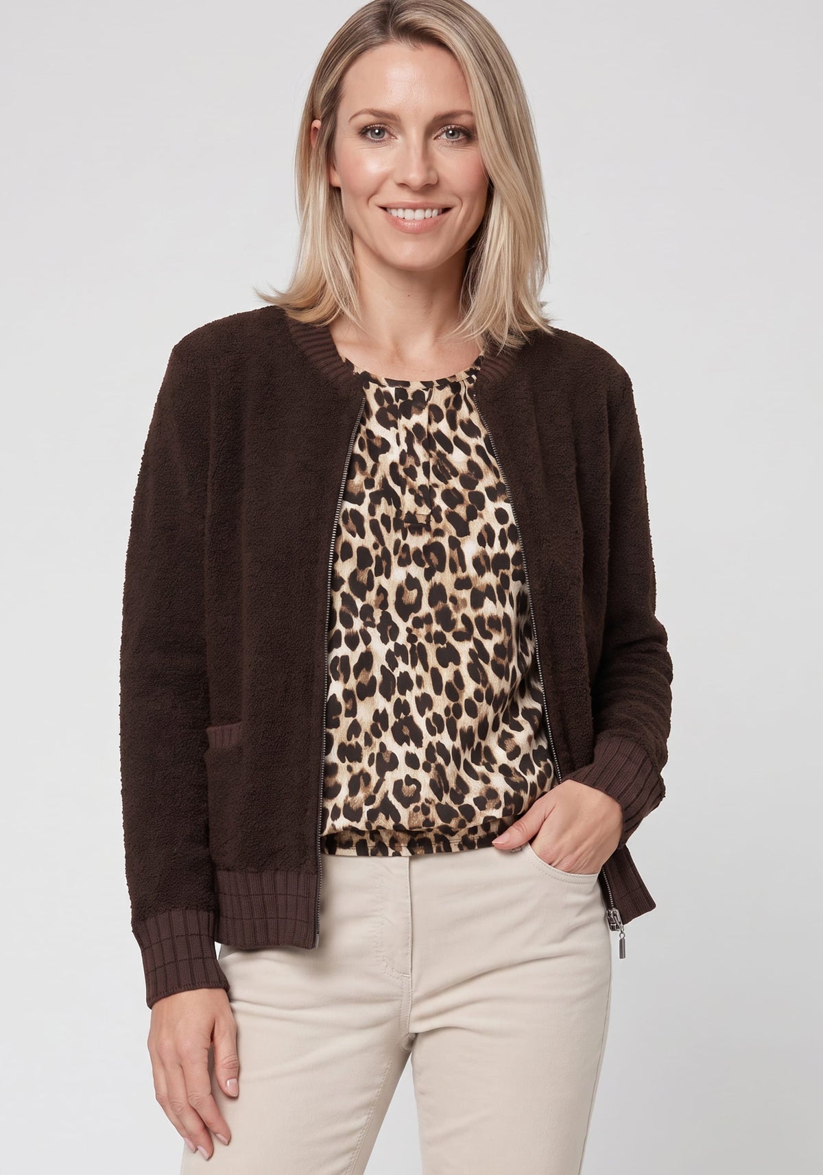 Bouclé Zip Cardigan