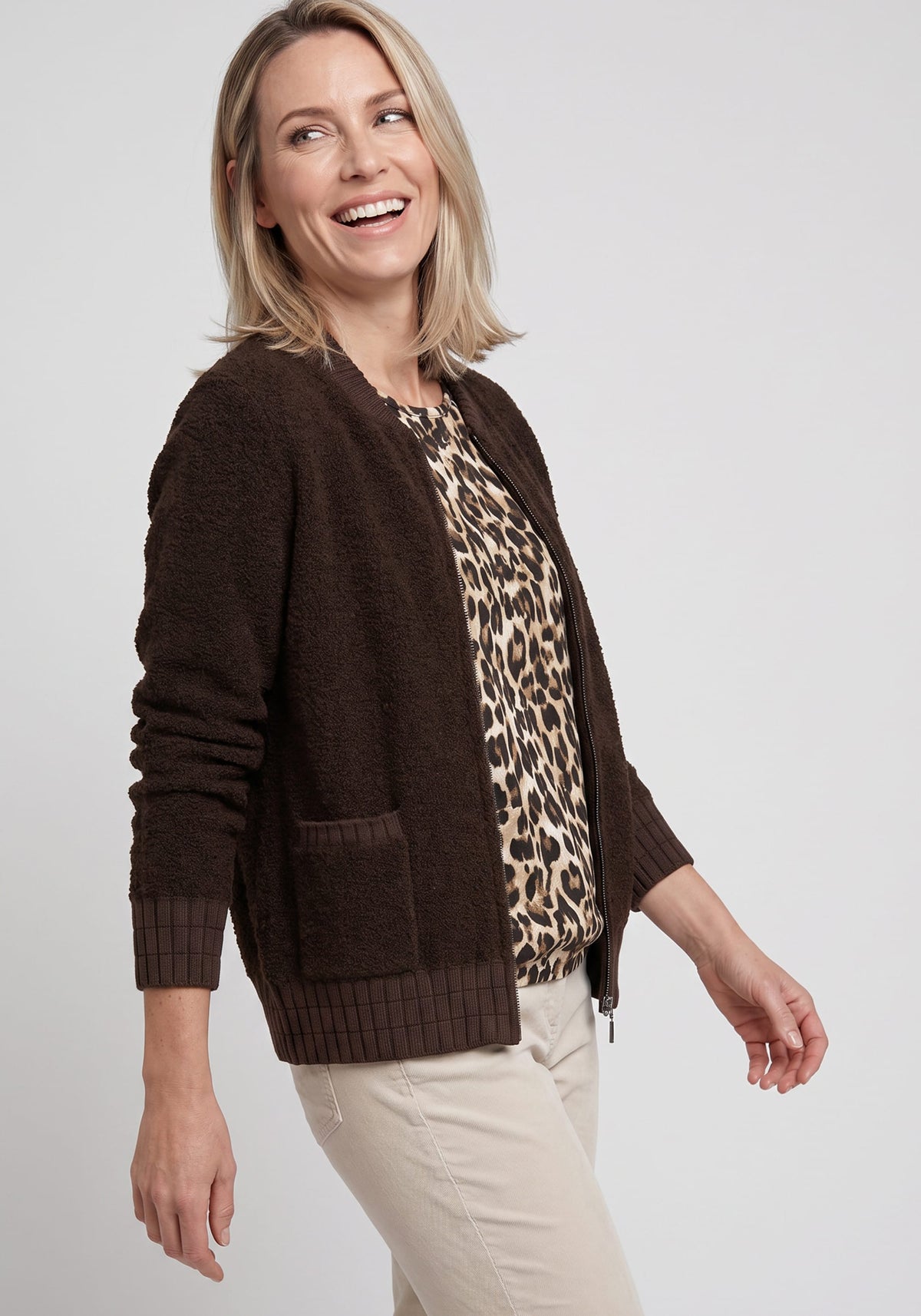 Bouclé Zip Cardigan