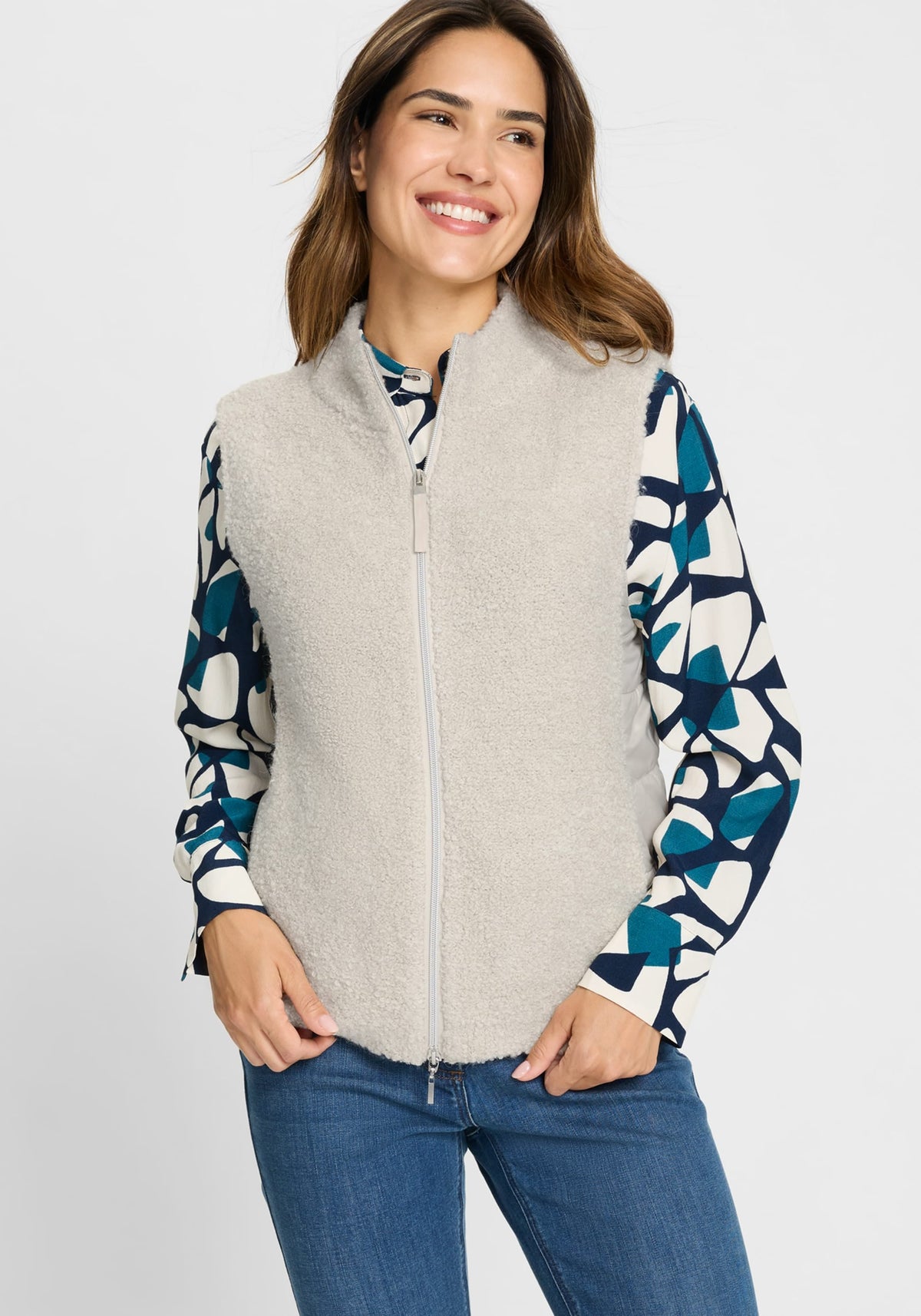 Mixed Media Zip Front Vest