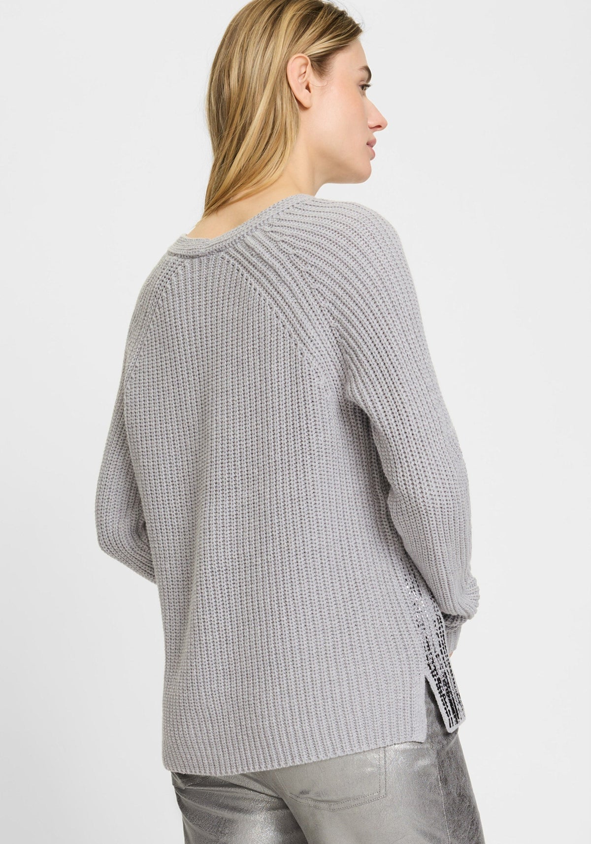 V-Neck Sweater with Silver Foil Embellishment