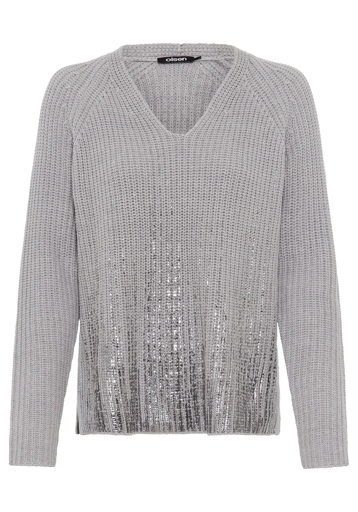 V-Neck Sweater with Silver Foil Embellishment