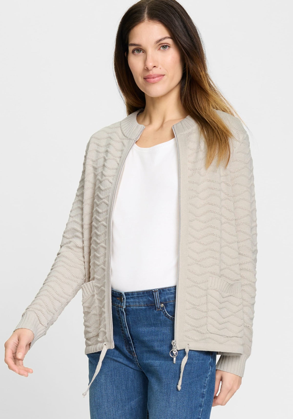 Novelty Stitch Zip Front Cardigan