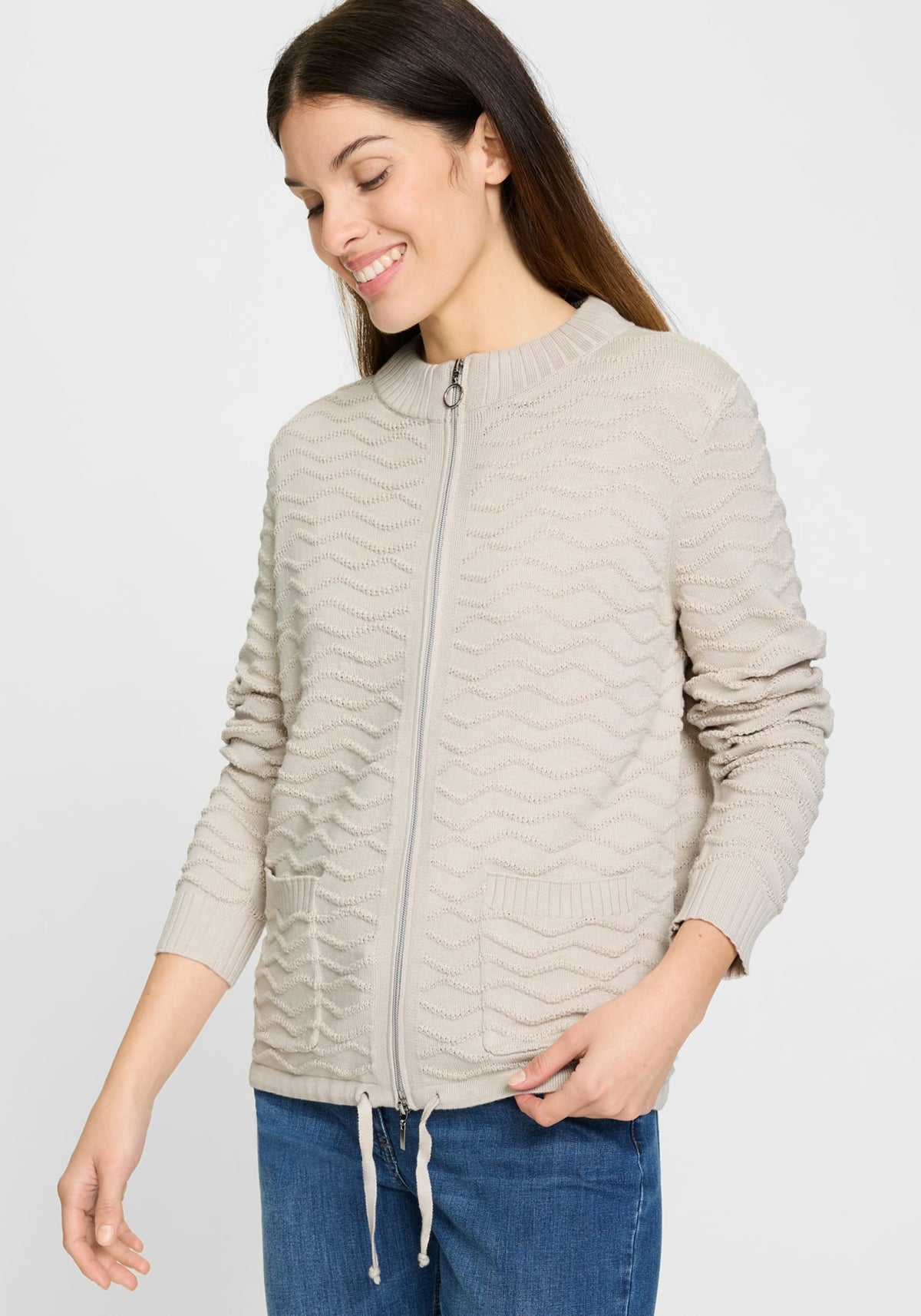 Novelty Stitch Zip Front Cardigan