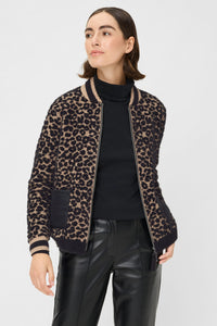 Mixed Media Leopard Zip Front Cardigan