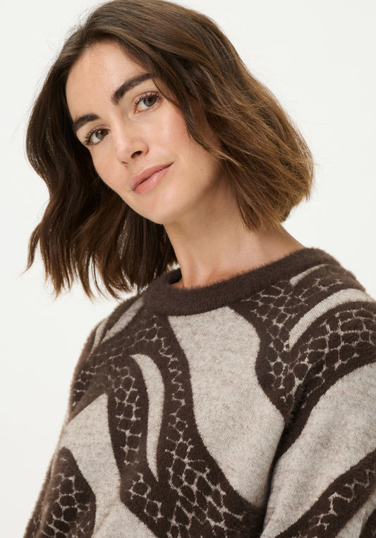 Pull-over abstrait moderne en tricot avec plumes d'animaux