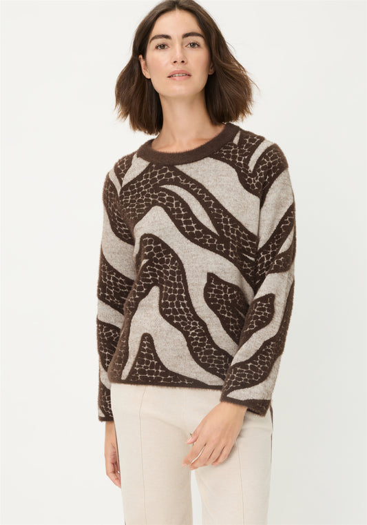Pull-over abstrait moderne en tricot avec plumes d'animaux