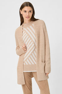 Long Line Cardigan with Cable Knit Trim