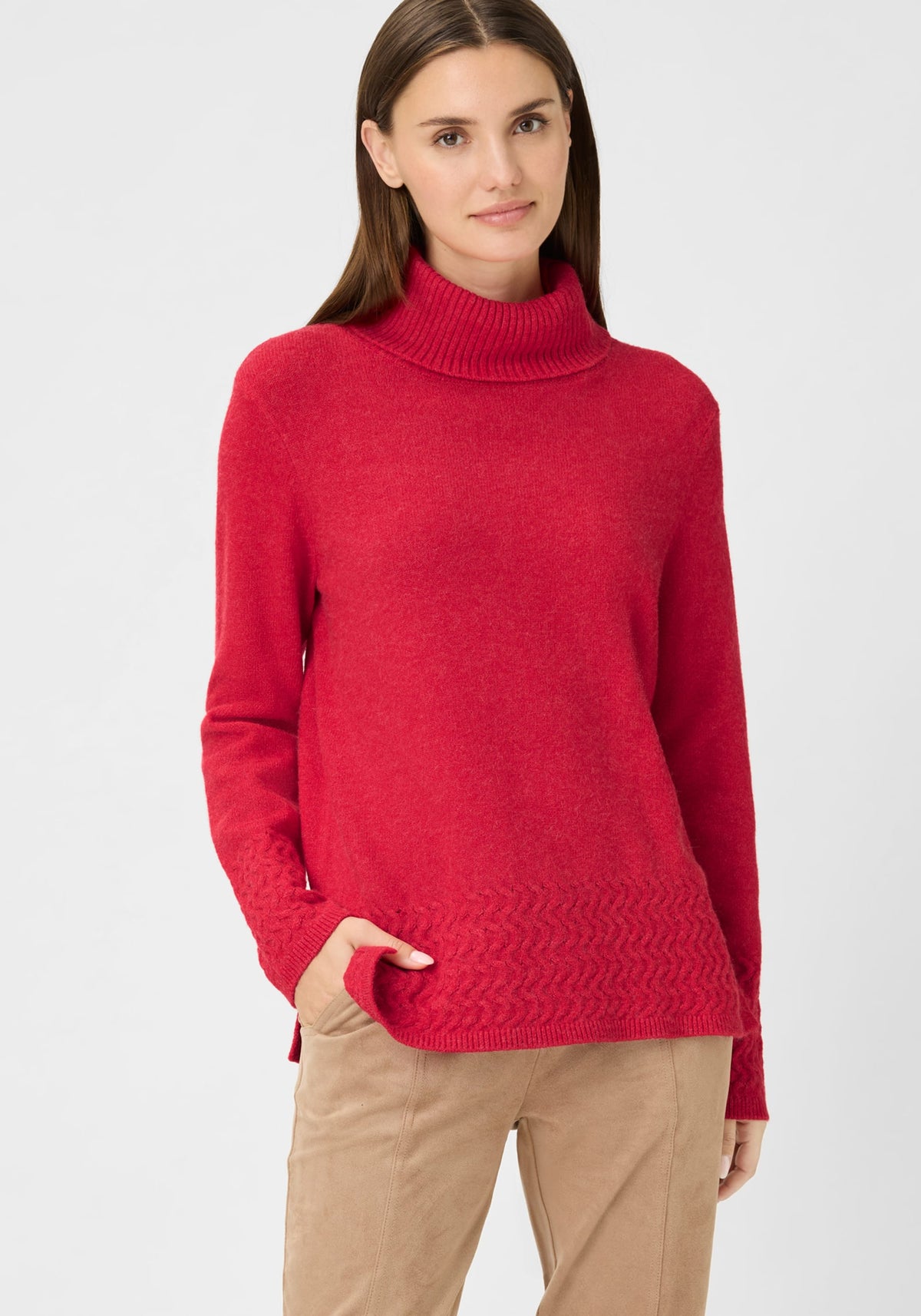 Pull à col cheminée avec bordures en tricot torsadé