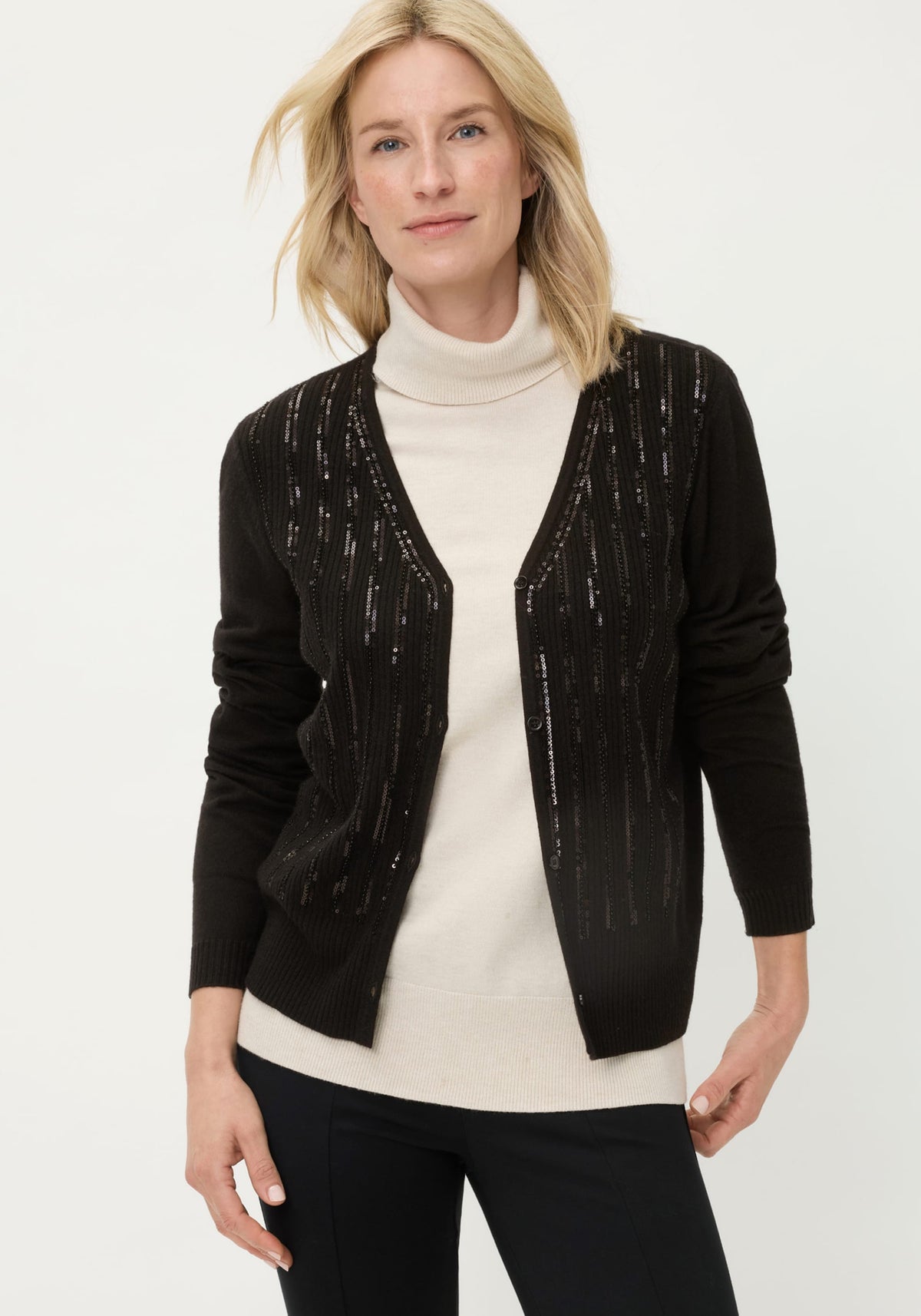 Rib Knit Cardigan with Sequin Detail