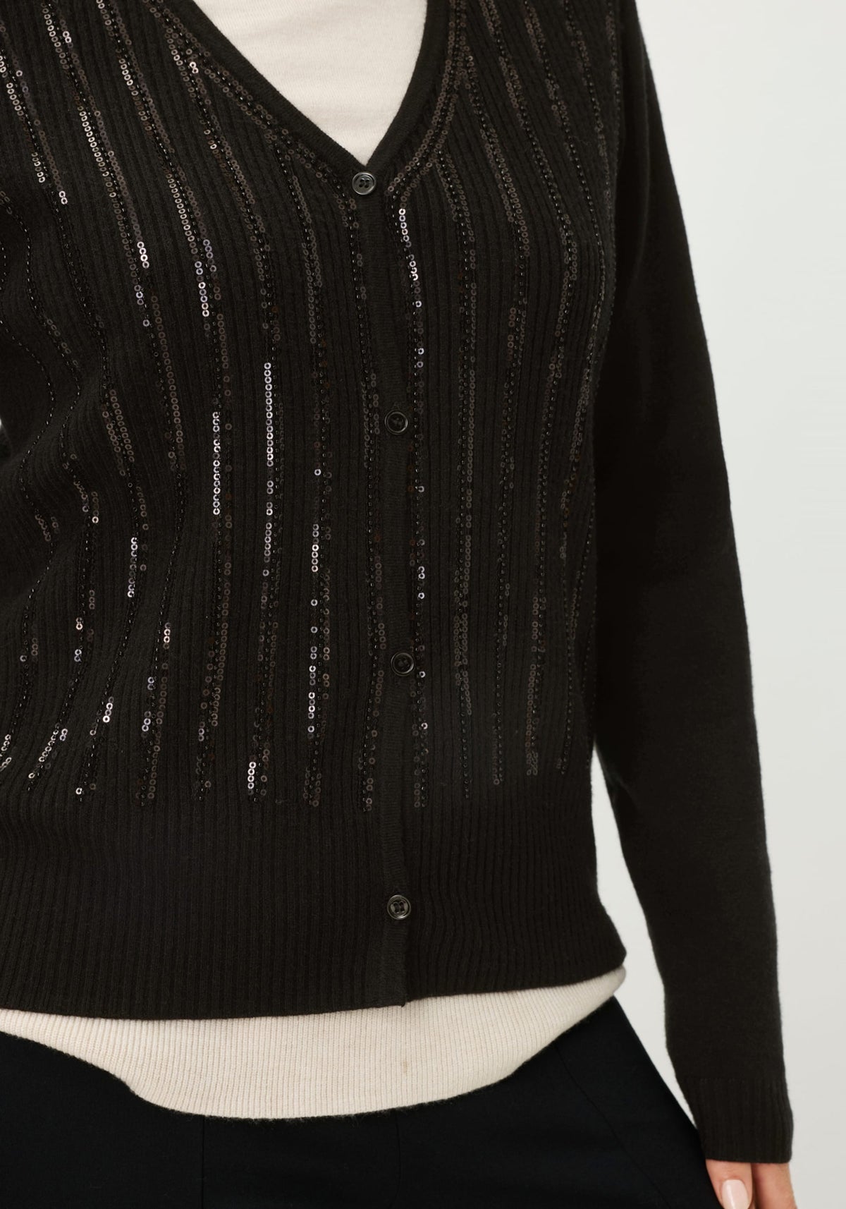 Rib Knit Cardigan with Sequin Detail