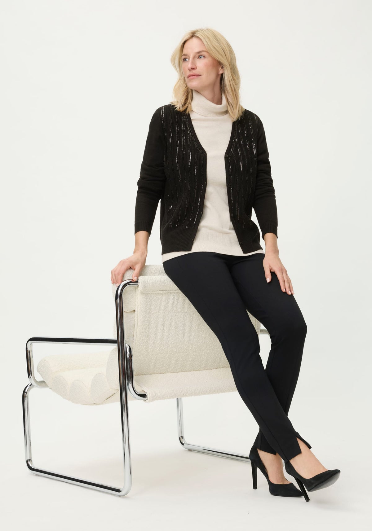 Rib Knit Cardigan with Sequin Detail