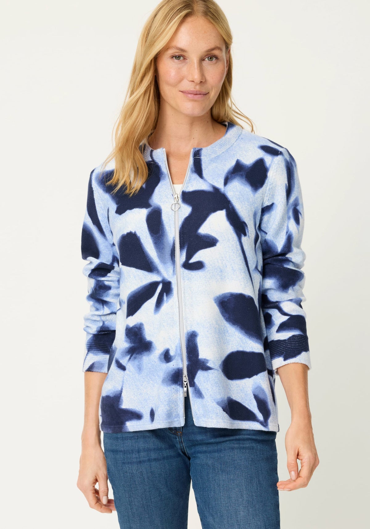Abstract Floral Zip Cardigan