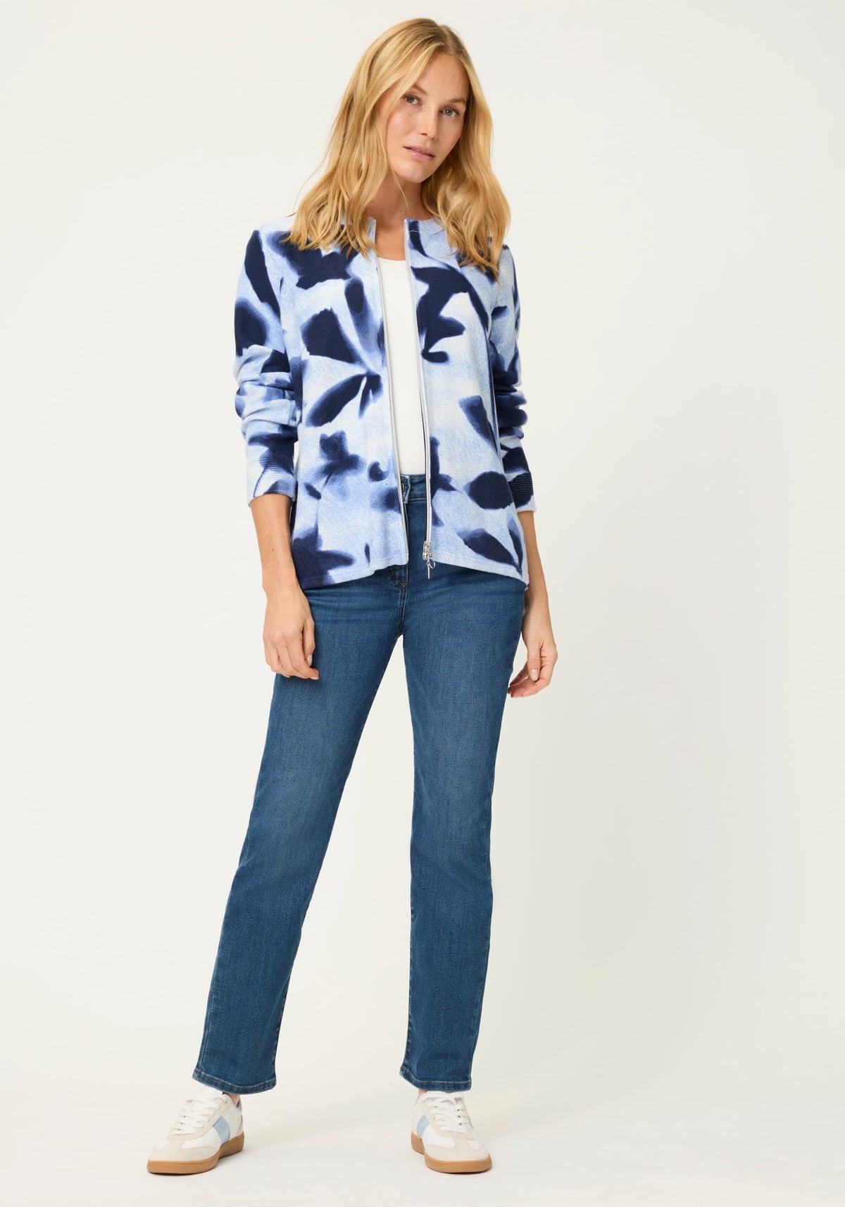 Abstract Floral Zip Cardigan