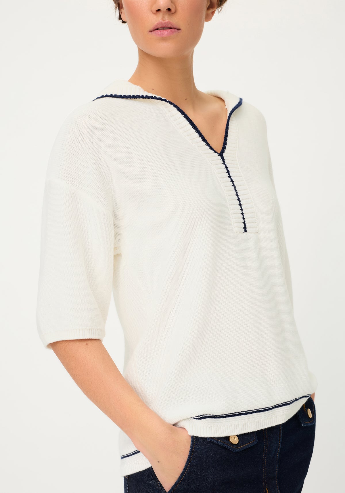 Split-Neck Polo Sweater