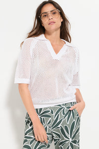 Ajour Knit Polo Sweater