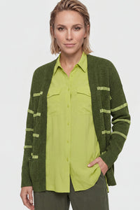 Cardigan à fronces sur le devant, avec rayures brodées