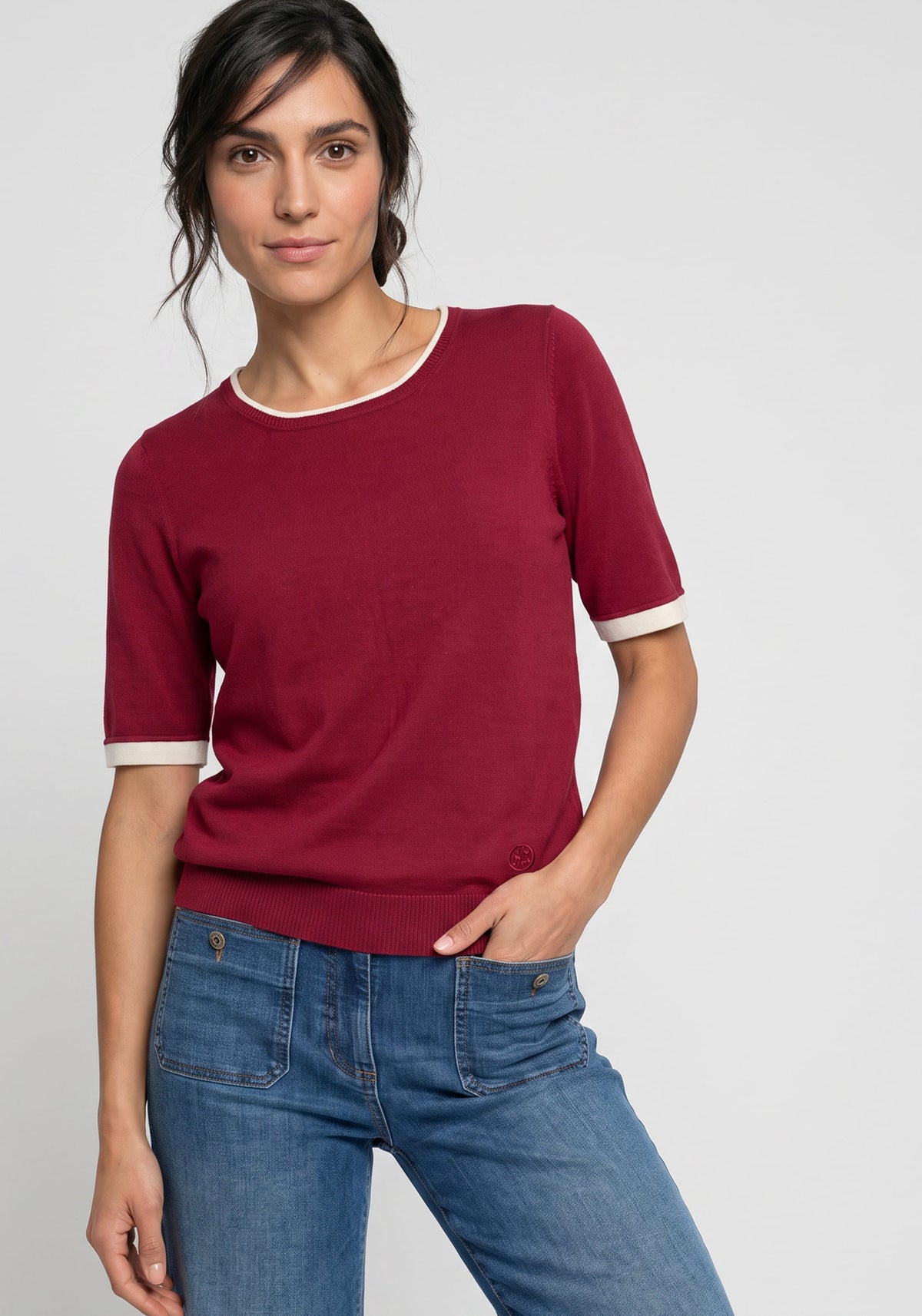 Pull à manches courtes en maille fine