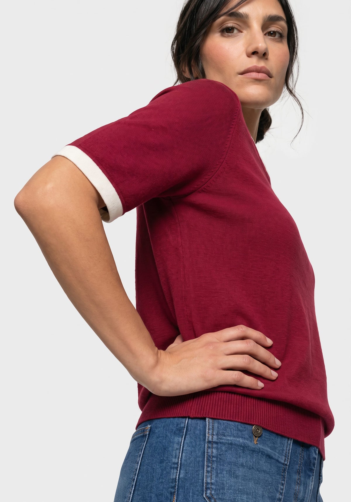 Pull à manches courtes en maille fine
