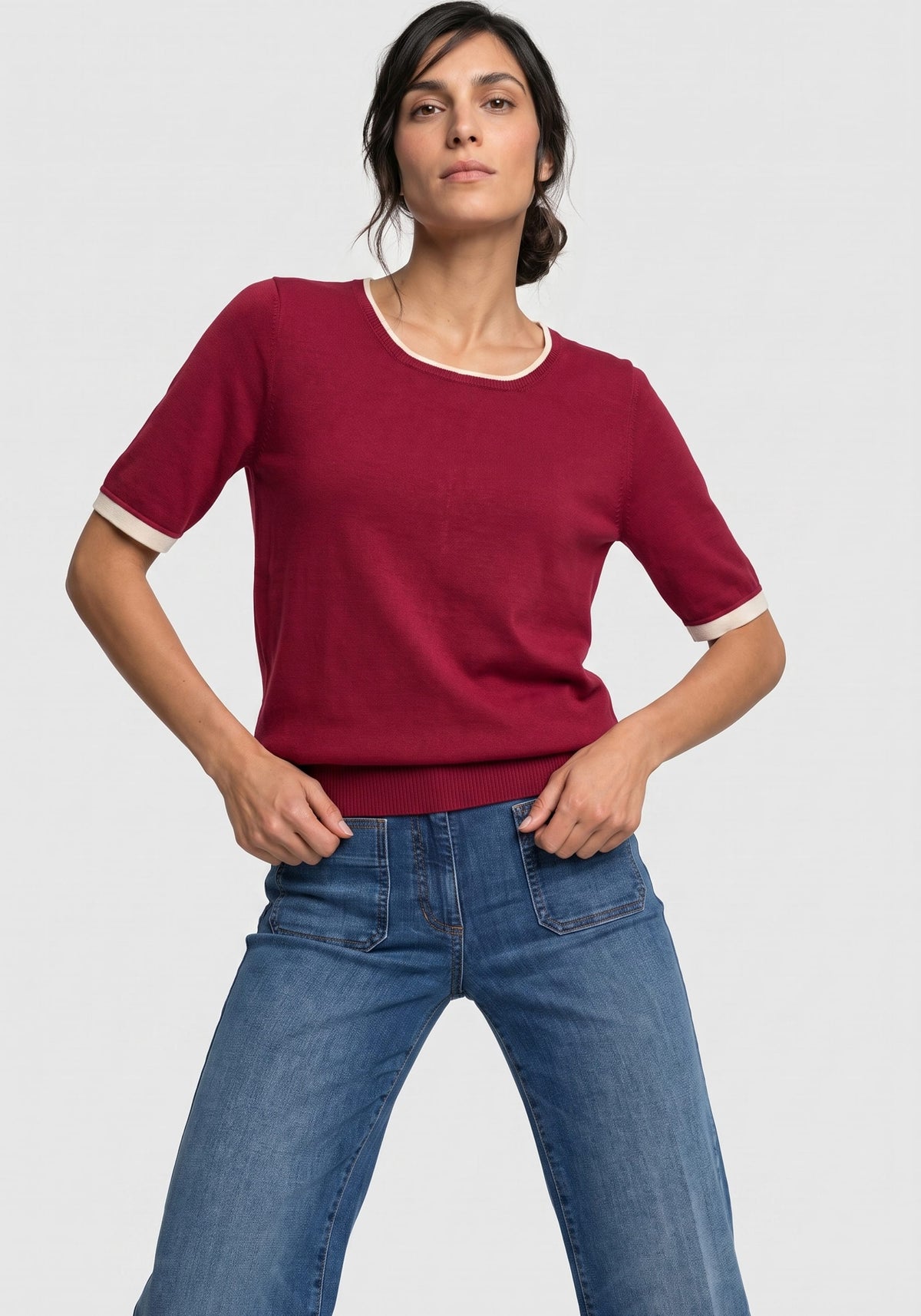 Pull à manches courtes en maille fine