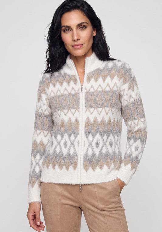 Cardigan nordique en peluche à fermeture éclair