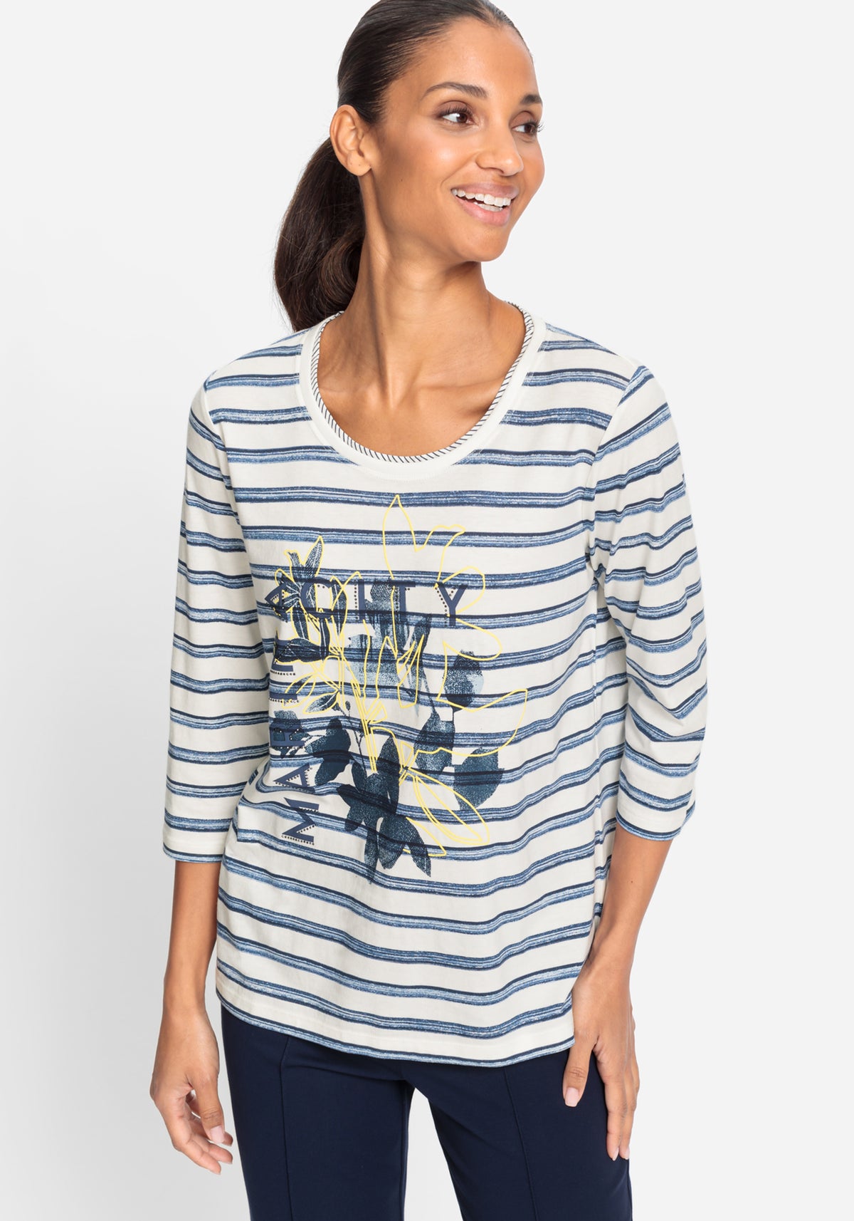 Stripe and Placement Print T-Shirt
