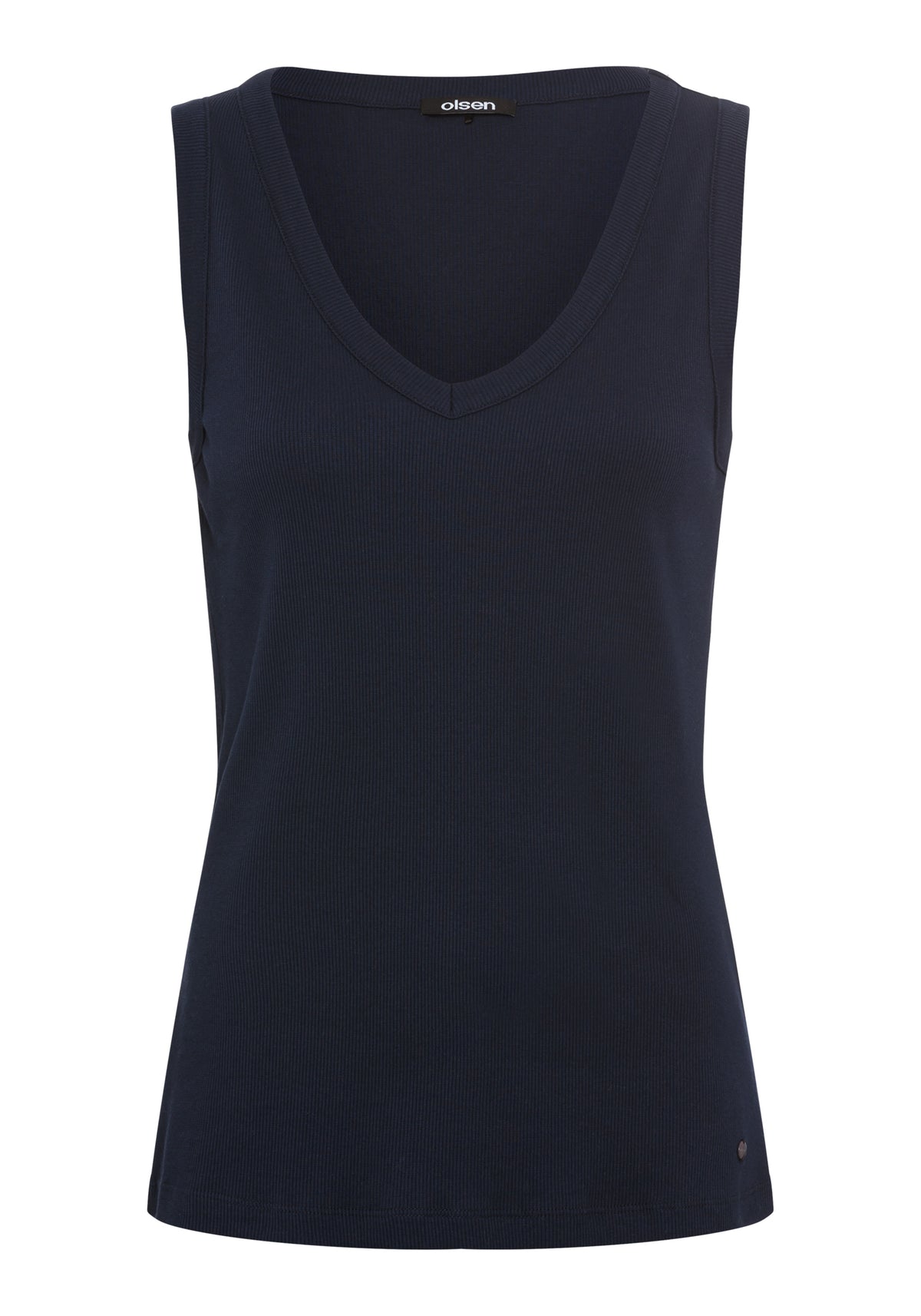 Rounded V-Neck Rib Knit Shell