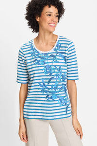 Striped and Foliage Print T-Shirt