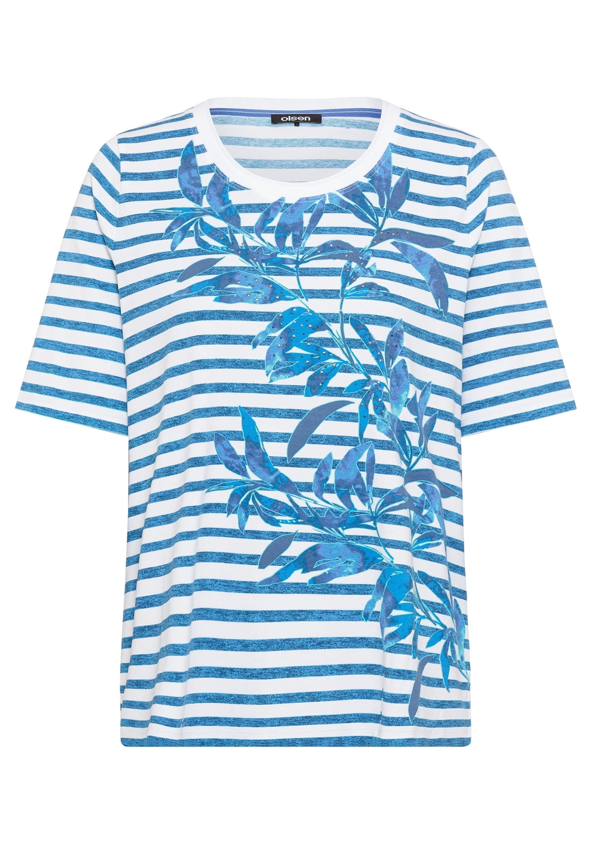 Striped and Foliage Print T-Shirt