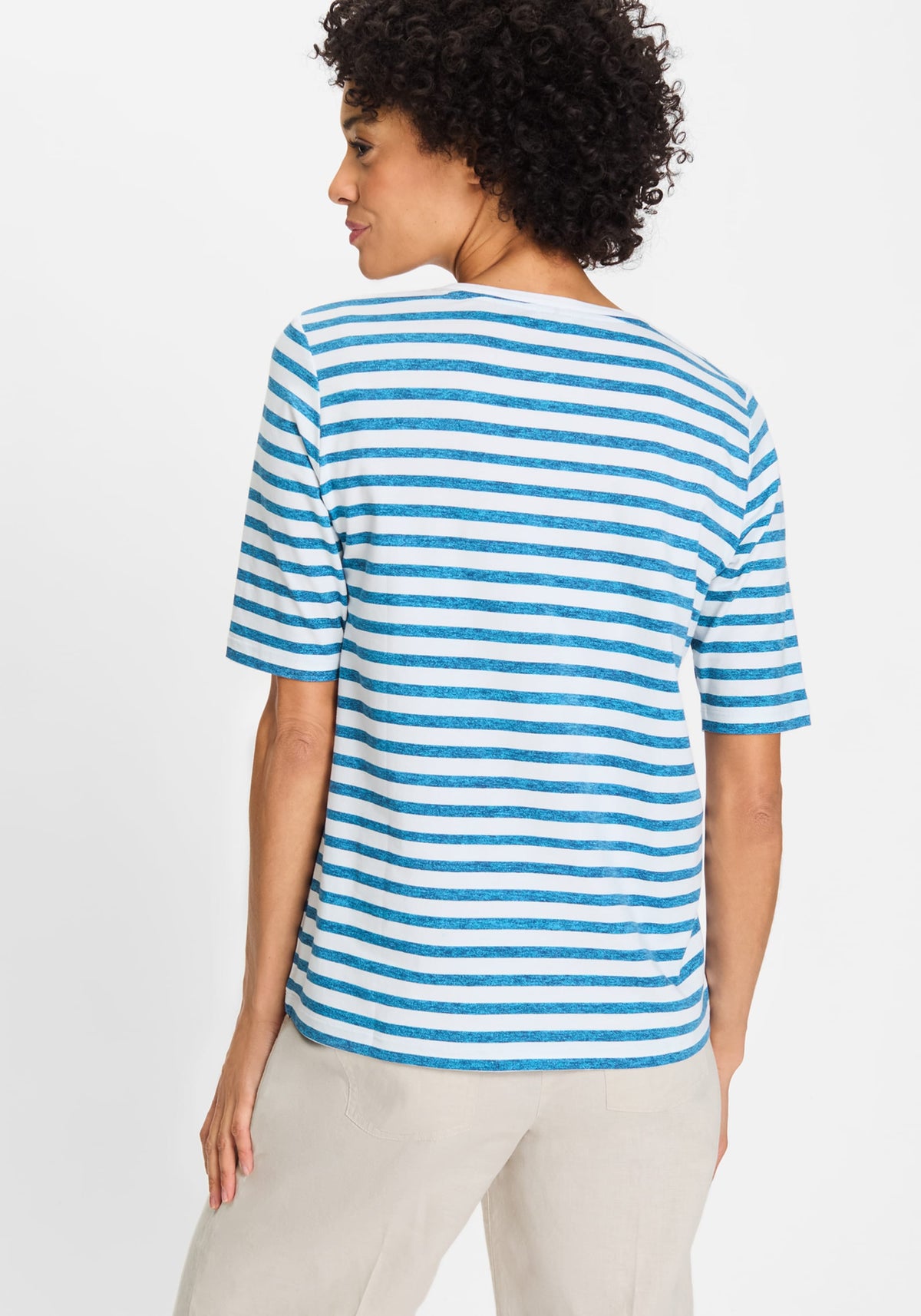Striped and Foliage Print T-Shirt