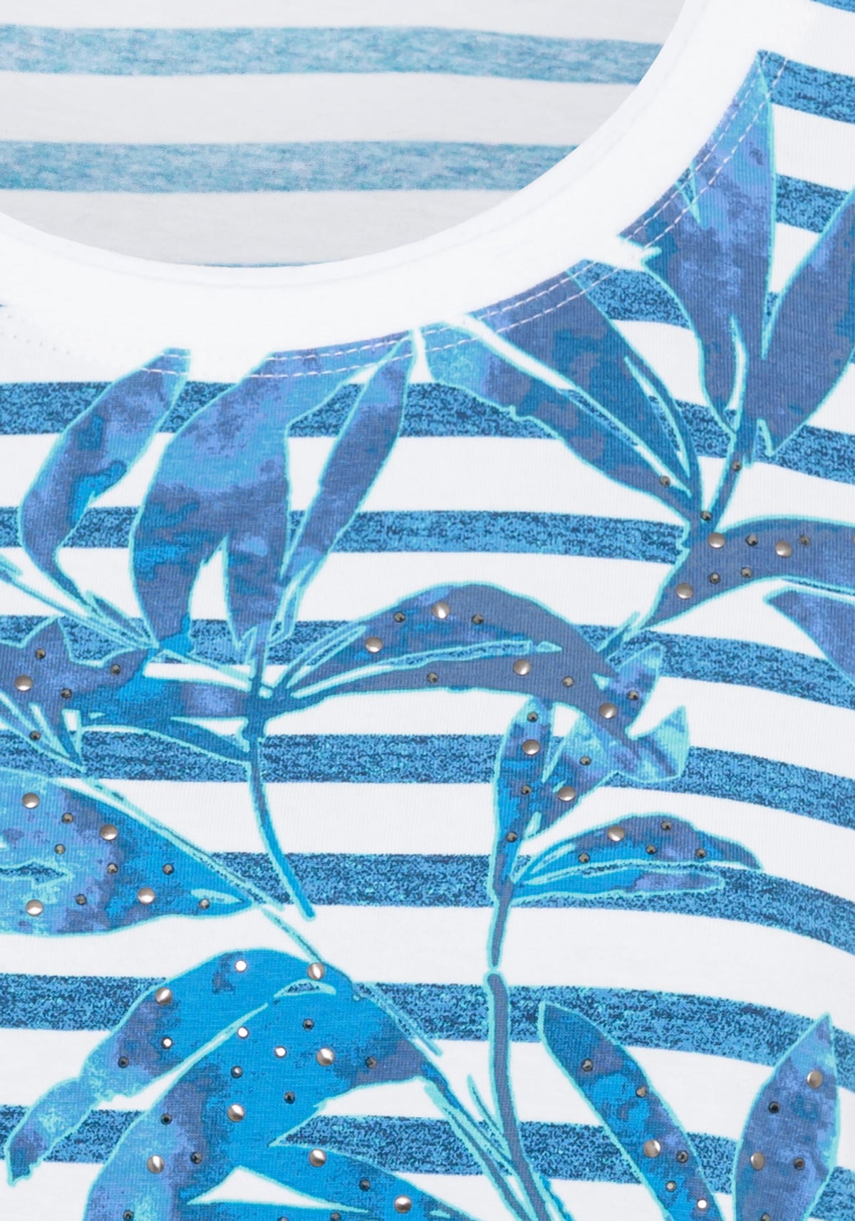 Striped and Foliage Print T-Shirt