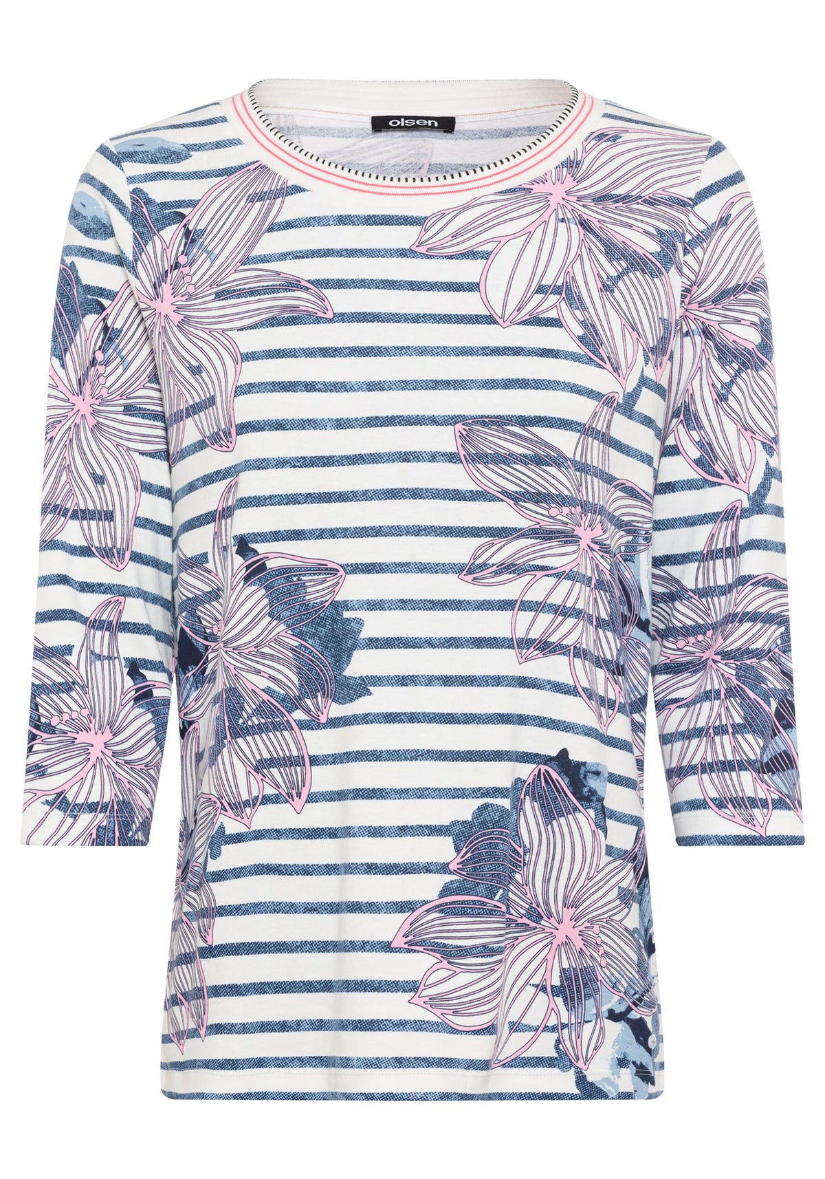 Floral and Stripe Print T-Shirt