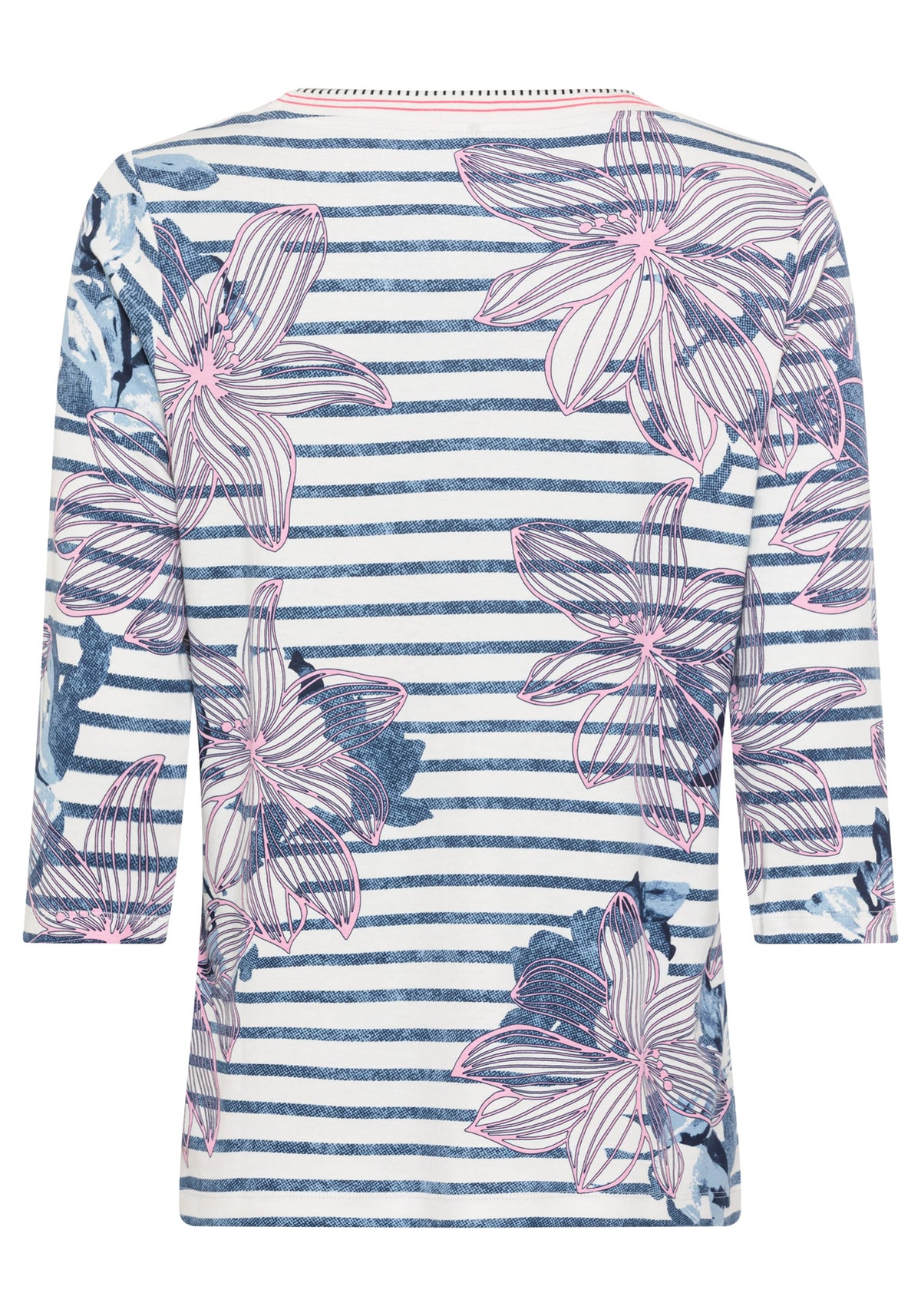 Floral and Stripe Print T-Shirt