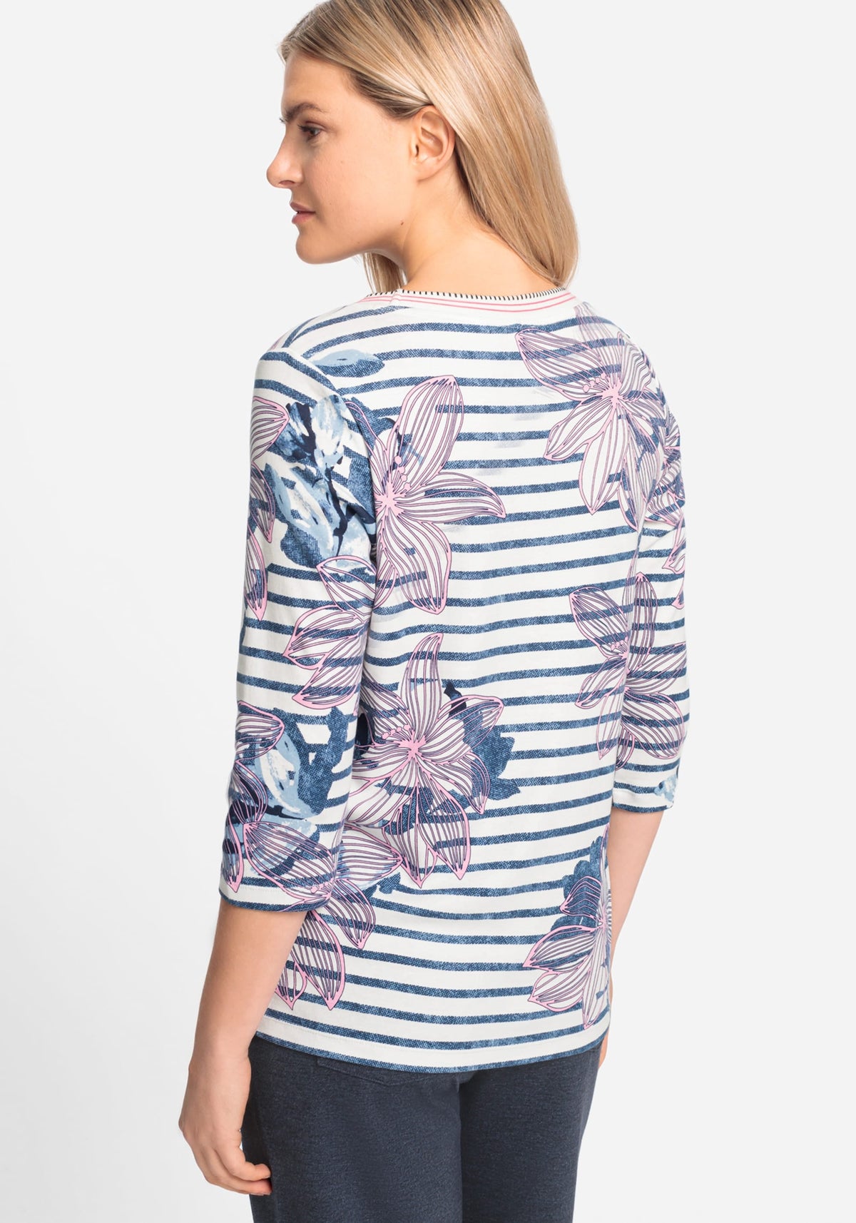 Floral and Stripe Print T-Shirt
