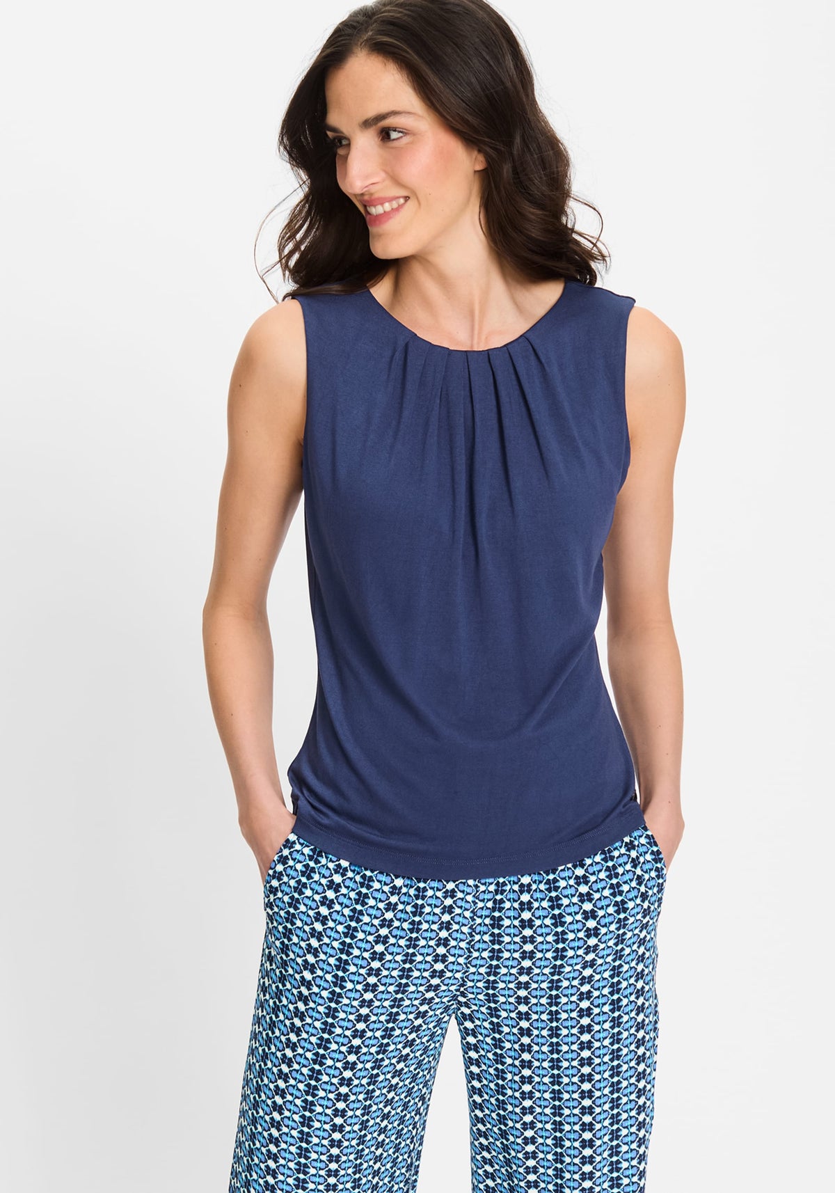 Shell with Pleated Neckline