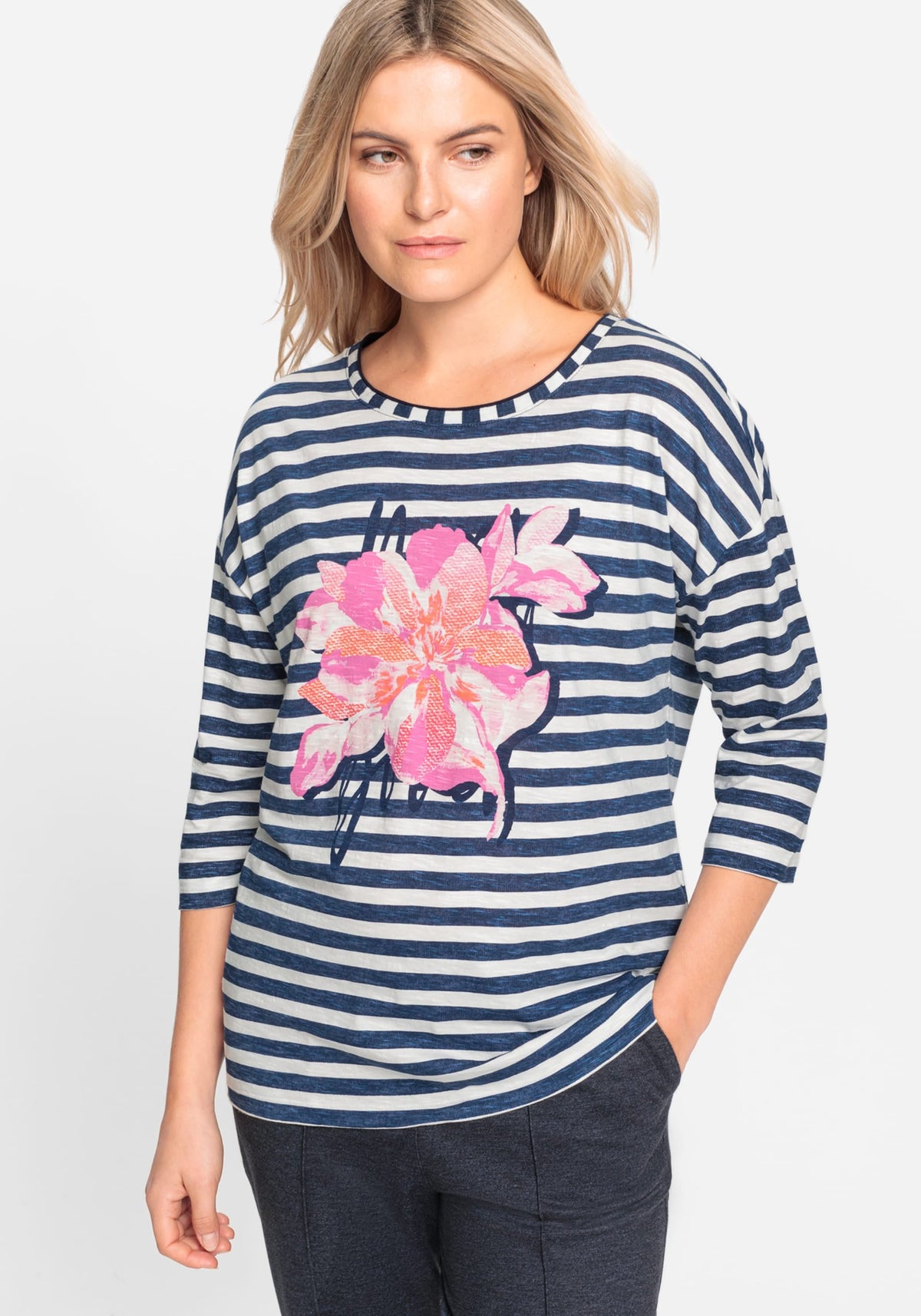 Stripe and Placement Print T-Shirt