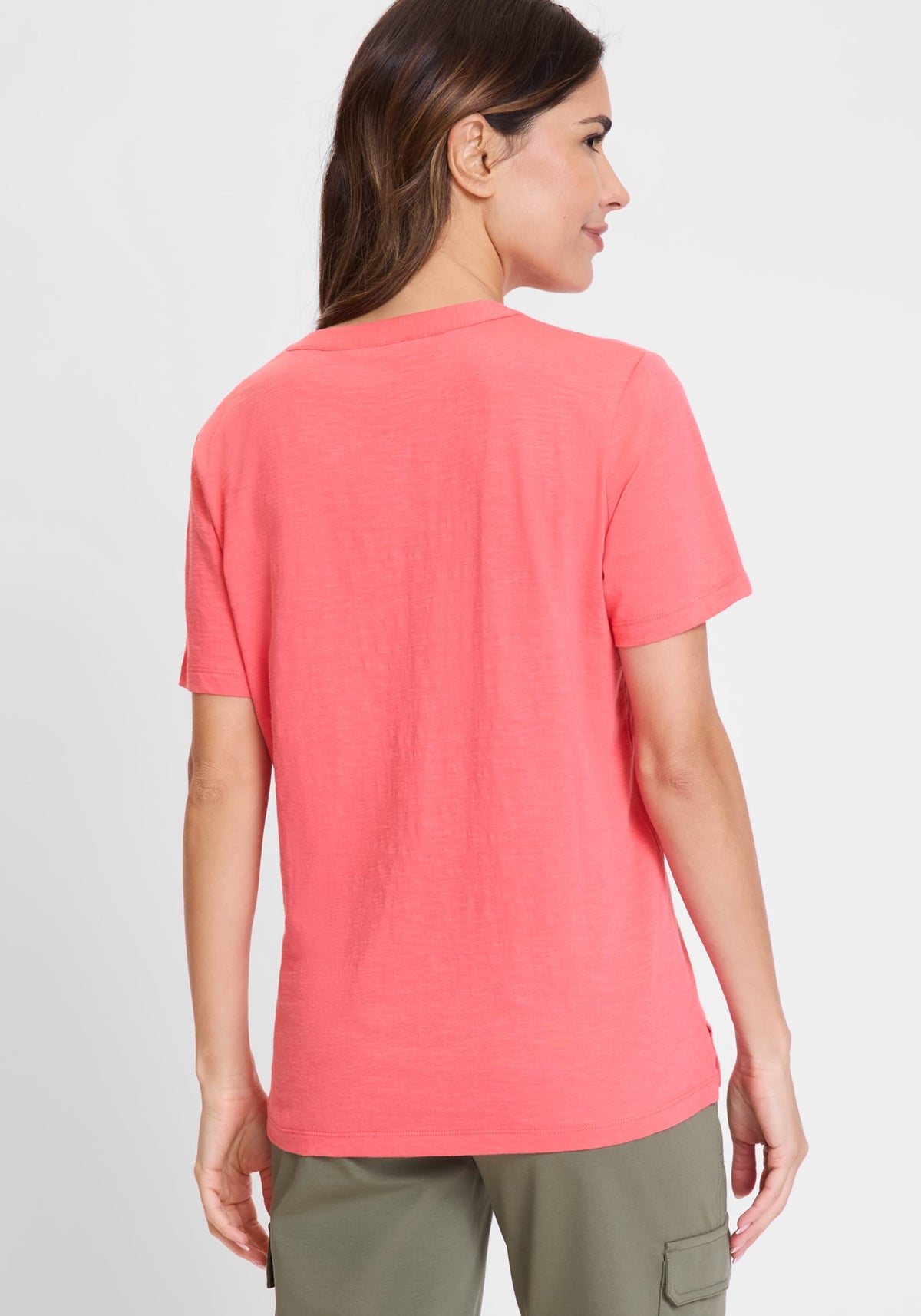 Embroidered Split V-Neck T-Shirt